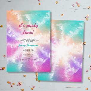 Tie Dye Pastel Rosa Orange Teal Lila Birthday Inbjudningar
