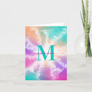 Tie Dye Pastel Rosa Orange Teal Lila Monogram Kort