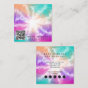 Tie Dye Pastel Watercolor Rosa Orange Teal Lila Fyrkantigt Visitkort