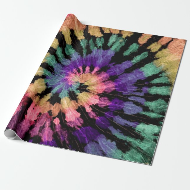 Tie dye pattern. Hand drawn rainbow shibori. Ink t Presentpapper (Utrullad)