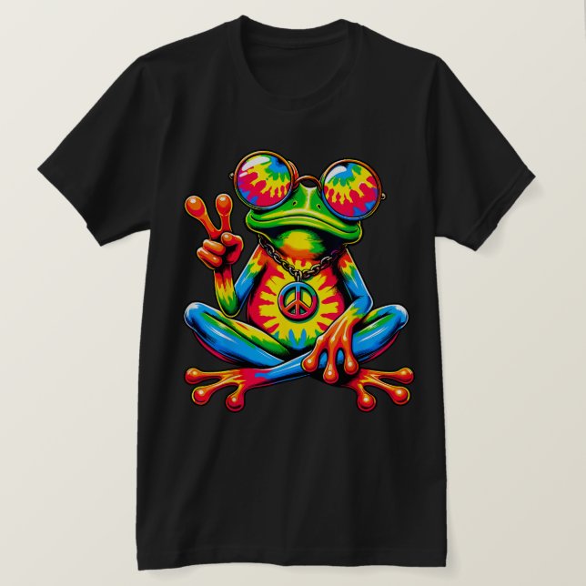 Tie-Dye Peace Frog Fredstecken Hippie T Shirt (Design framsida)
