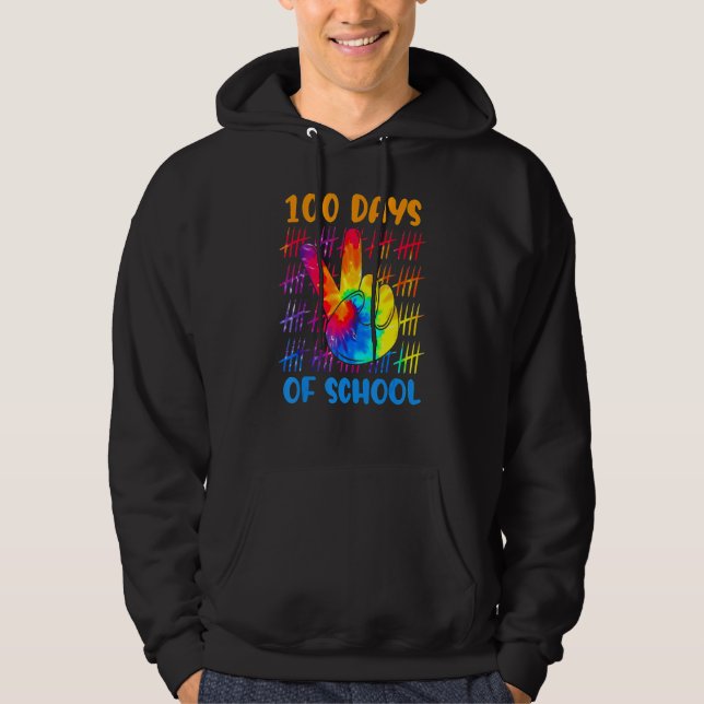 Tie Dye Peace Hand Sign 100 Days Of School 100th D Hoodie (Framsida)