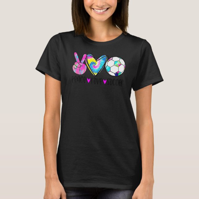 Tie Dye Peace Love Soccer Cute Design Heart Ball P T Shirt (Framsida)