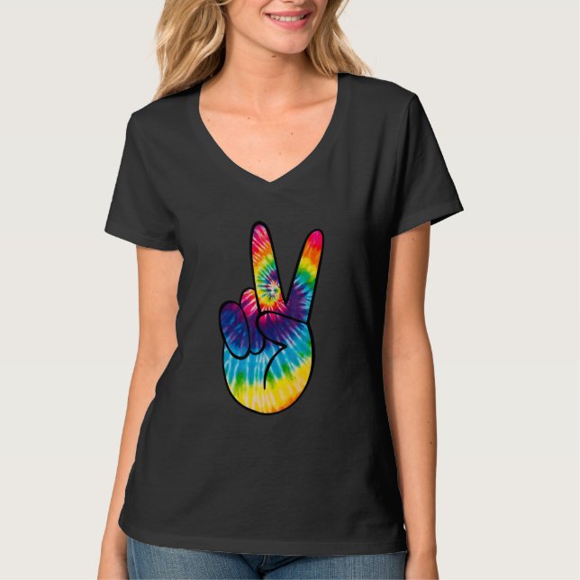 Tie Dye Peace Sign Hand  Hippies V   1 T Shirt (Framsida)
