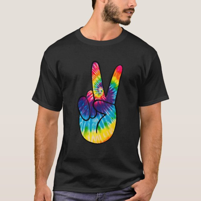 Tie Dye Peace Sign Hand  Hippies V   1 T Shirt (Framsida)