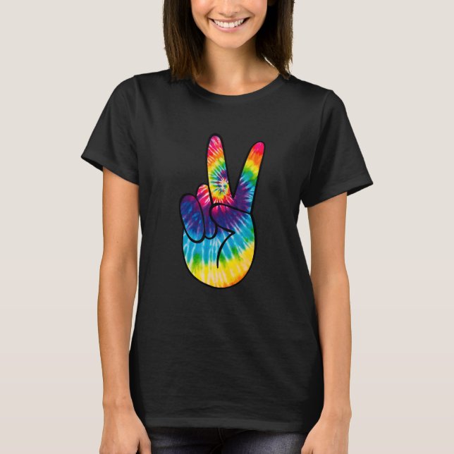 Tie Dye Peace Sign Hand  Hippies V   1 T Shirt (Framsida)