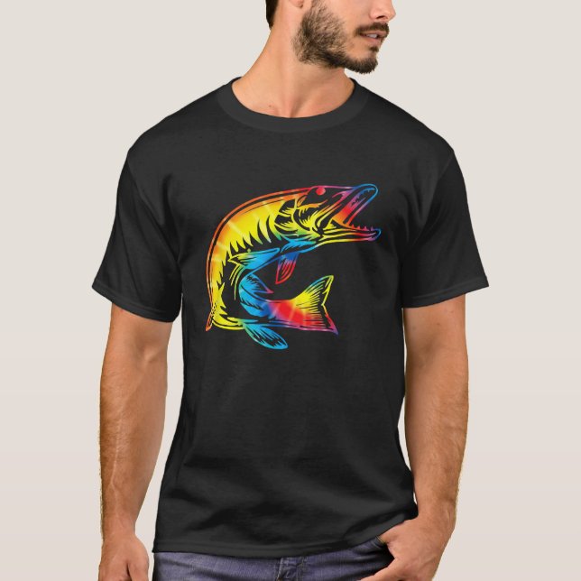 Tie Dye Pike Regnbåge Tryck Pickerel Hippie Fred F T Shirt (Framsida)