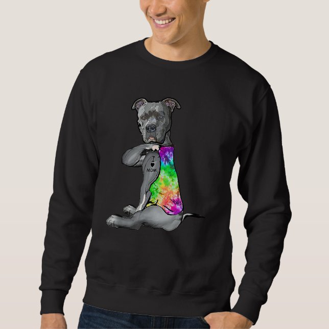 Tie Dye Pitbull i Kärlek Mamma Pitbull TattoMor Lång Ärmad Tröja (Framsida)