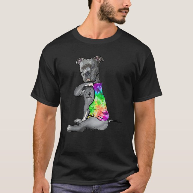 Tie Dye Pitbull i Kärlek Mamma Pitbull TattoMor T Shirt (Framsida)