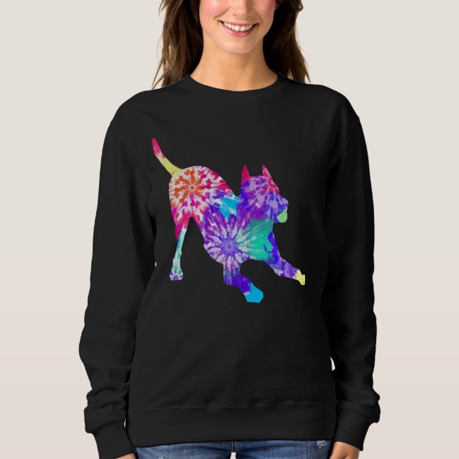 Tie Dye Pitbull Play Bow T Shirt (Framsida)