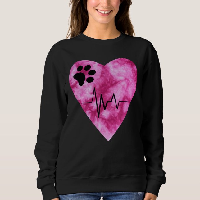 Tie Dye Print  Pet Love Heartbeat Pulse T Shirt (Framsida)