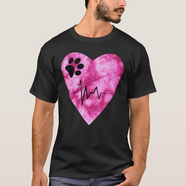 Tie Dye Print  Pet Love Heartbeat Pulse T Shirt (Framsida)