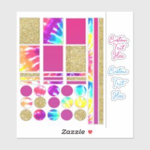 Tie Dye Psychedelic Guld Glitter Journal Planner Klistermärken
