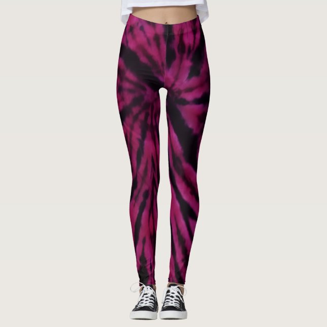 Tie-Dye Purple Pink Black Hippie Retro Pattern  Leggings (Framsida)