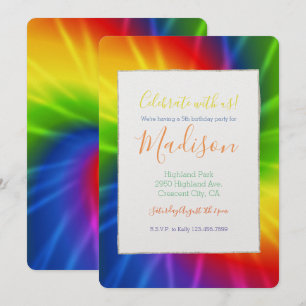 Tie Dye Rainbow Birthday Inbjudningar