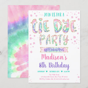 Tie Dye Rainbow Boho Hippie Girls Birthday Inbjudningar