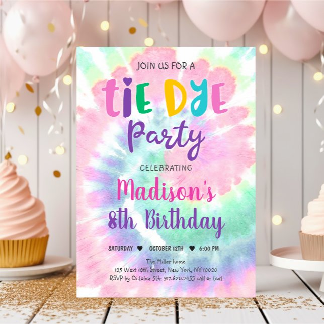 Tie Dye Rainbow Hippie Girls Birthday Inbjudningar (Skapare uppladdad)