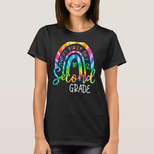 Tie Dye Rainbow Lycklig första dagen på andra Klas T Shirt