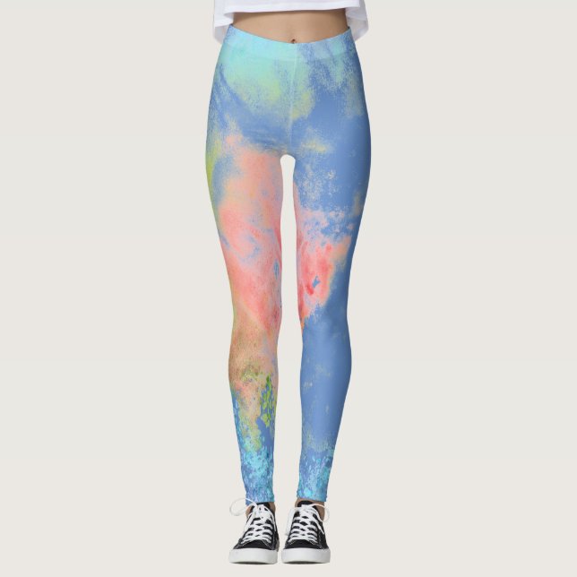 Tie Dye Rainbow Pastel Färg Leggings (Framsida)