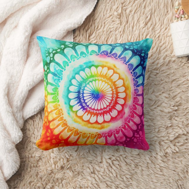 Tie Dye Regnbågsfärger Ljust Retro Kudde (Filt)