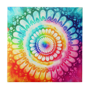 Tie Dye Regnbågsfärger Retro Hippie Groovy Kakelplatta