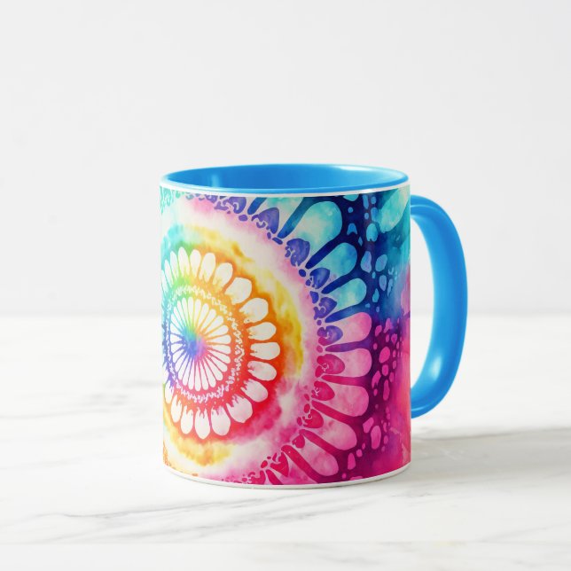 Tie Dye Regnbågsfärger Retro Hippie Groovy  Mugg (Framsida höger)
