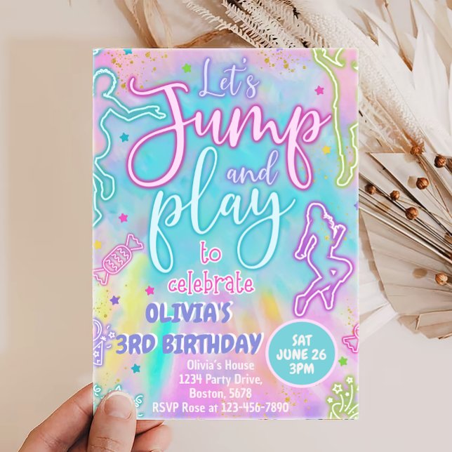 Tie Dye Retro Jump and Play Birthday-inbjudan Inbjudningar (Skapare uppladdad)