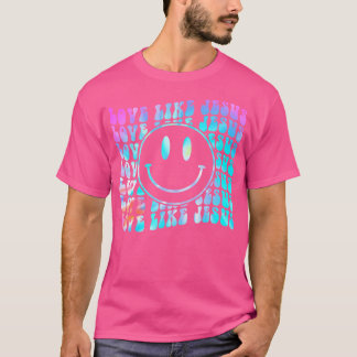 Tie Dye Retro Kärlek som Jesus Lycklig Ansikte T Shirt
