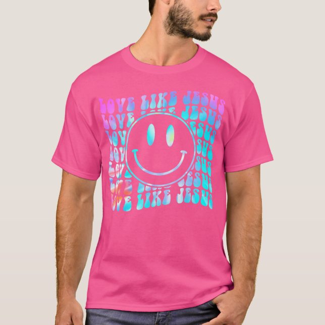 Tie Dye Retro Kärlek som Jesus Lycklig Ansikte T Shirt (Framsida)