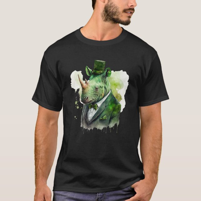 Tie Dye Rhino Tuxedo Leprechaun Hat St Patrick's D T Shirt (Framsida)