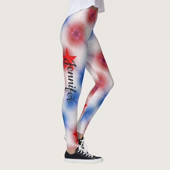 Tie Dye Röd Vit Blå Anpassat Namn Leggings (Höger)