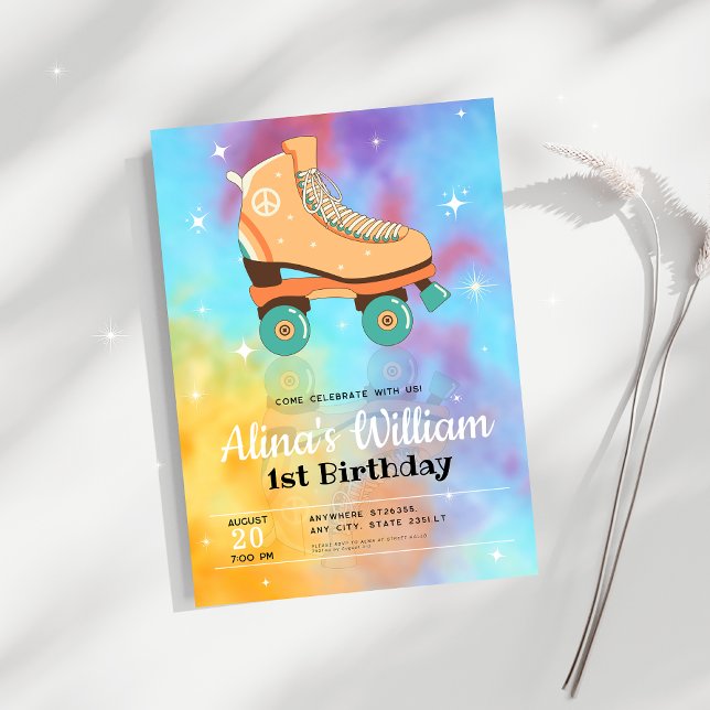 Tie Dye Roller Skate Birthday-inbjudan Inbjudningar (Skapare uppladdad)