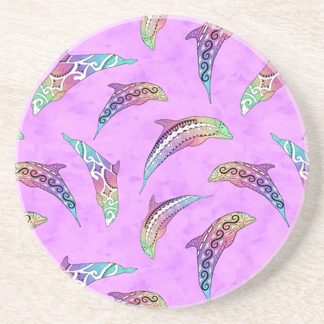 Tie Dye Rosa Marine Animals Dolphins Marlins Underlägg (Framsidan)