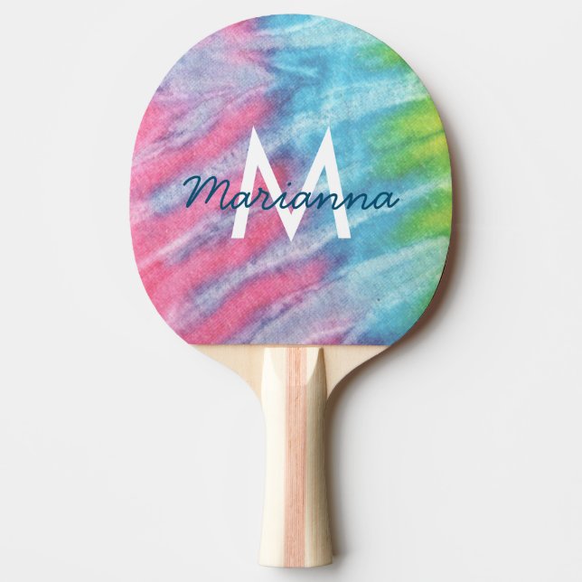 Tie Dye Rosa Monogram Namn Retro Hippie Pingisracket (Framsidan)