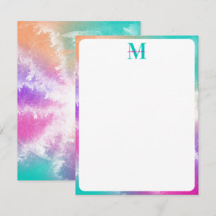 Tie Dye Rosa Orange Teal Lila Monogram Anteckningskort