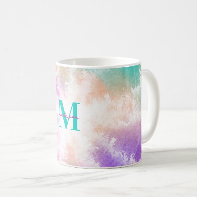 Tie Dye Rosa Orange Teal Lila Monogram Kaffemugg (Framsida höger)