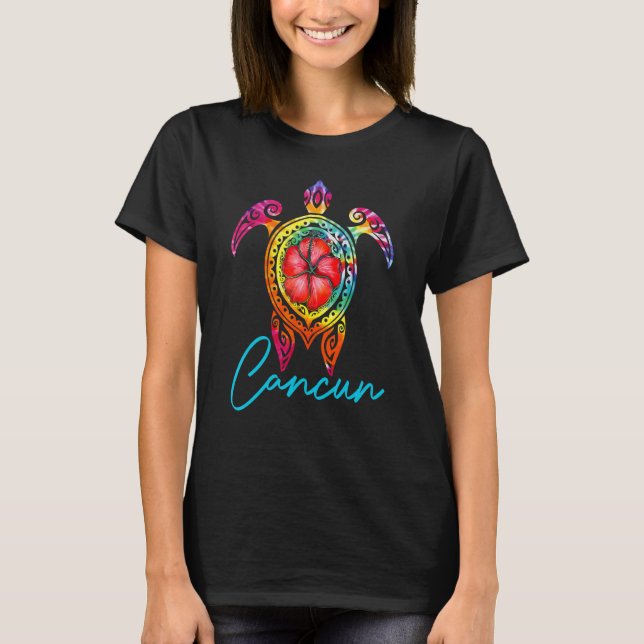 Tie Dye Sea Turtle Cancun  For Family Vacation T Shirt (Framsida)