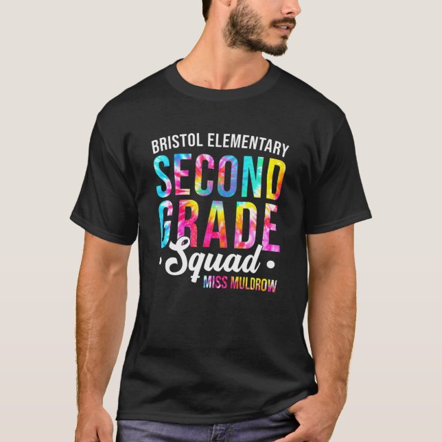 Tie Dye Second Klass Squad Teacher Student tillbak T Shirt (Framsida)