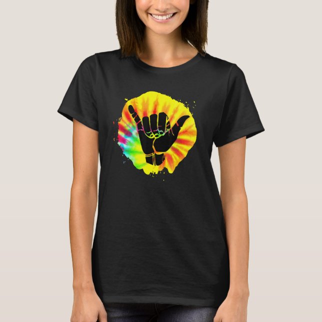 Tie-Dye Shaka Hand Loose Rainbow Färg Surfing Hip T Shirt (Framsida)