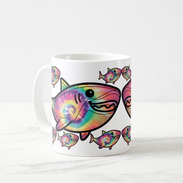 Tie Dye Shark: En färgfull vattenlevande Delight Kaffemugg (Framsida vänster)