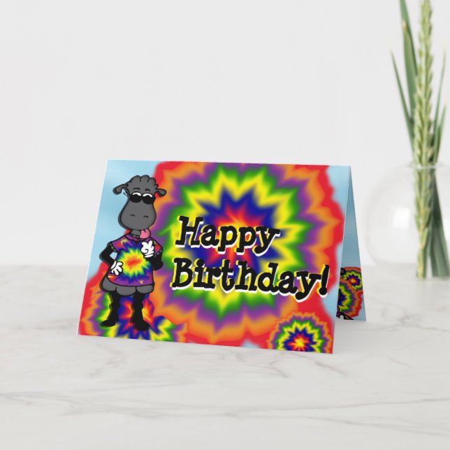 Tie Dye Sheep Birthday Card Kort (Framsida)