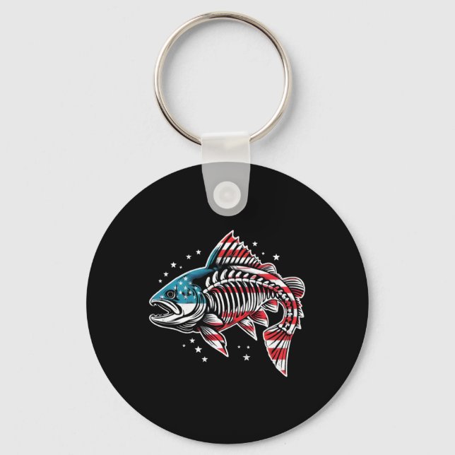 Tie Dye Skeleton Salmon American 4:e juli Fish Nyckelring (Framsida)