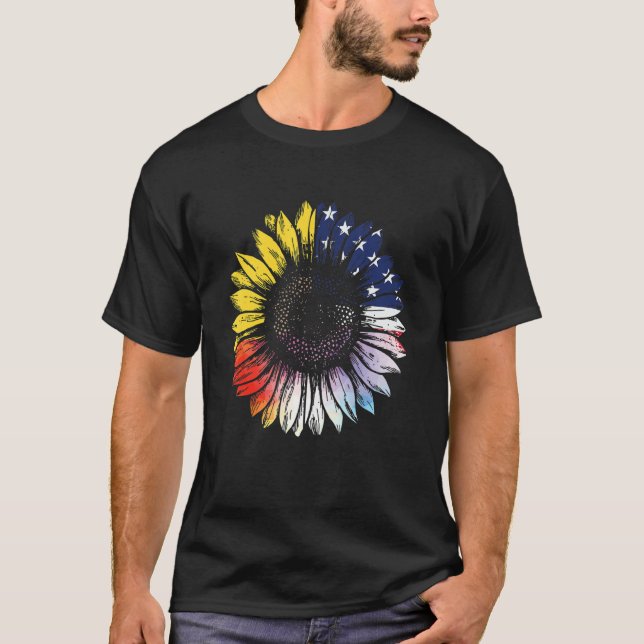 Tie Dye Solros American US Flagga 4:e juli Pat T Shirt (Framsida)