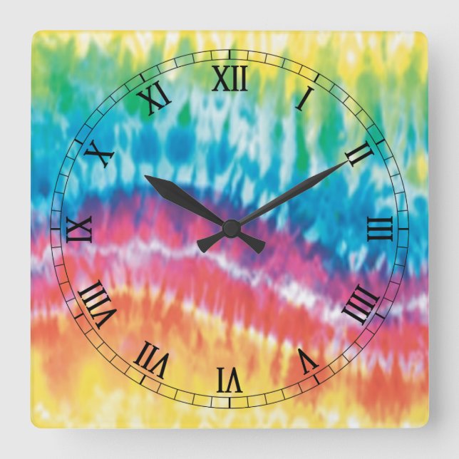 Tie Dye Square Roman Numerals Clock Fyrkantig Klocka (Framsida)