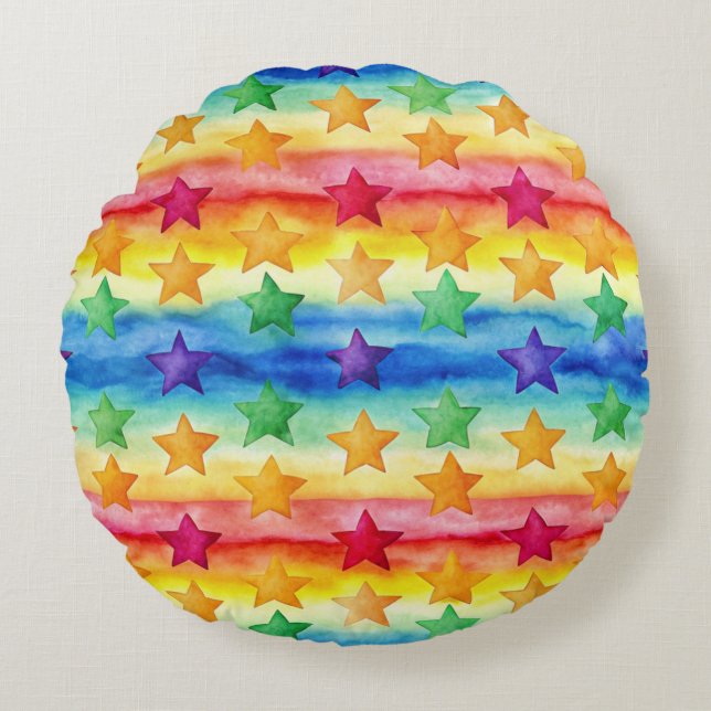 Tie Dye Stars  Rund Kudde (Framsidan)