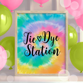 Tie Dye Station Birthday Sign Retro Poster