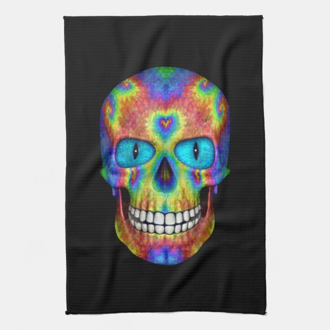 Tie Dye Sugar Skull Odöda Zombie Kökshandduk (Vertikal)
