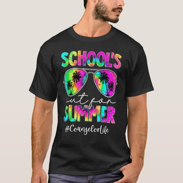 Tie Dye Sunglasses Counselor Life School är ute ef T Shirt (Framsida)