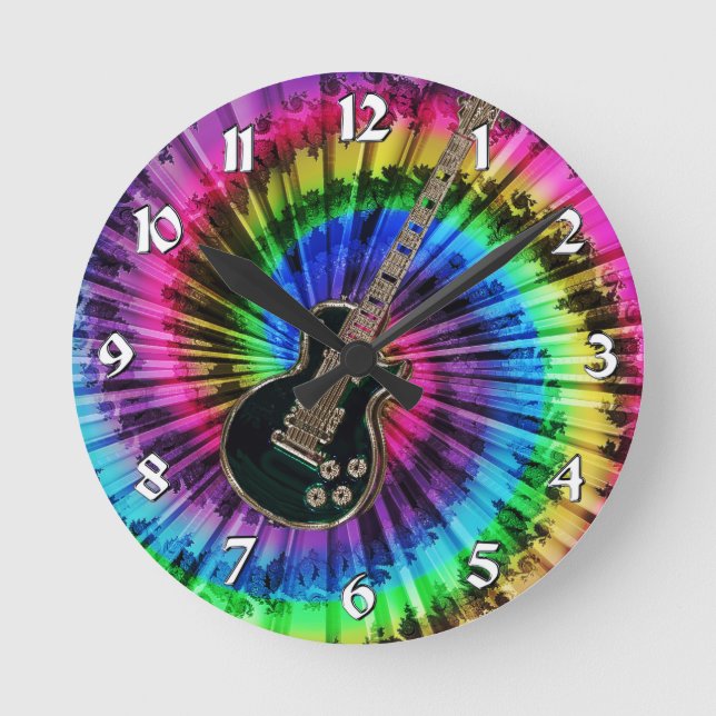 Tie Dye Swirl Electric Music Guitar Clock Rund Klocka (Framsida)