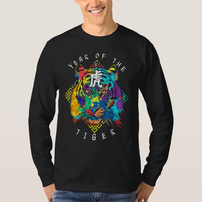 Tie Dye Tiger Ansikte Chinese Zodiac Horoscope T Shirt (Framsida)